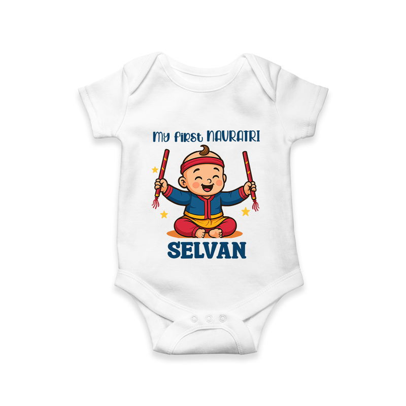 My First Navratri Romper/Onesie | Personalized Baby Romper/Onesie for Navratri Celebration - WHITE - New Born (Chest 14")