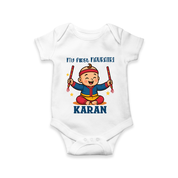 My First Navratri Dandiya Boy Personalized Romper - WHITE - New Born (Chest 14")