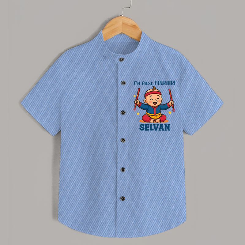 My First Navratri Shirt | Personalized Baby Shirt for Navratri Celebration - SKY BLUE - 0 - 6 Months Old (Chest 23")