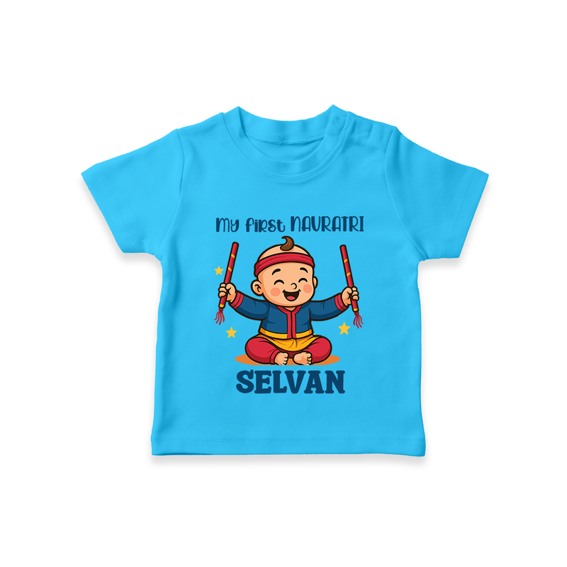 My First Navratri T-shirt | Personalized Baby T-shirt for Navratri Celebration - SKY BLUE - 0-5 Months Old (Chest 17")