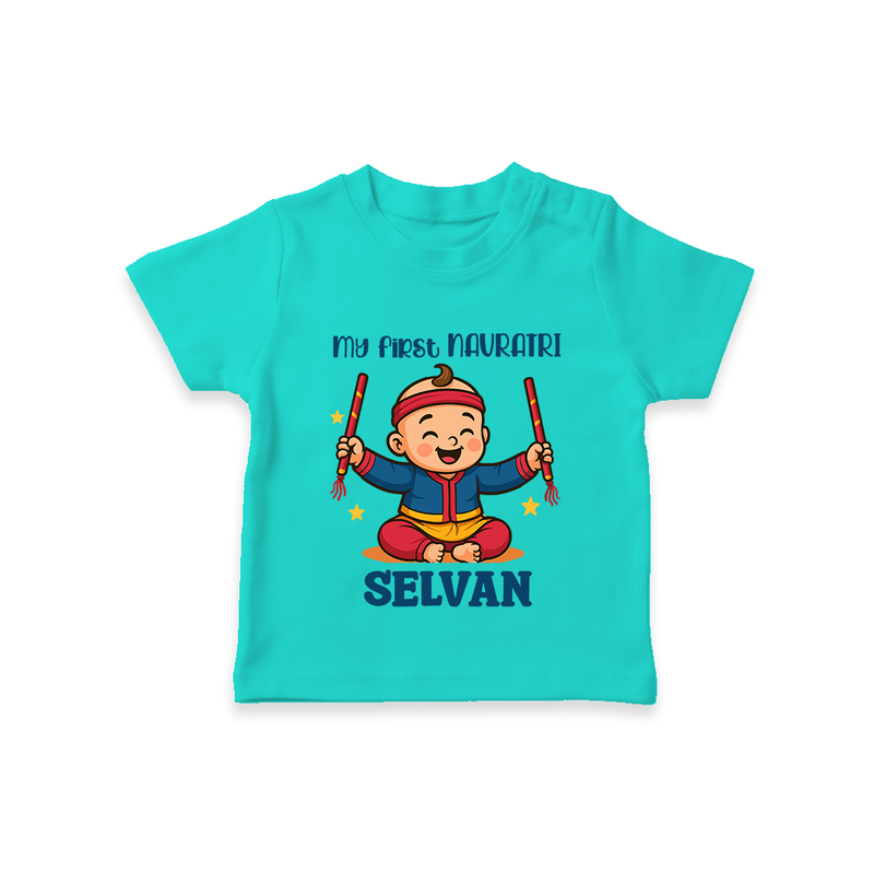 My First Navratri T-shirt | Personalized Baby T-shirt for Navratri Celebration - TEAL - 0-5 Months Old (Chest 17")