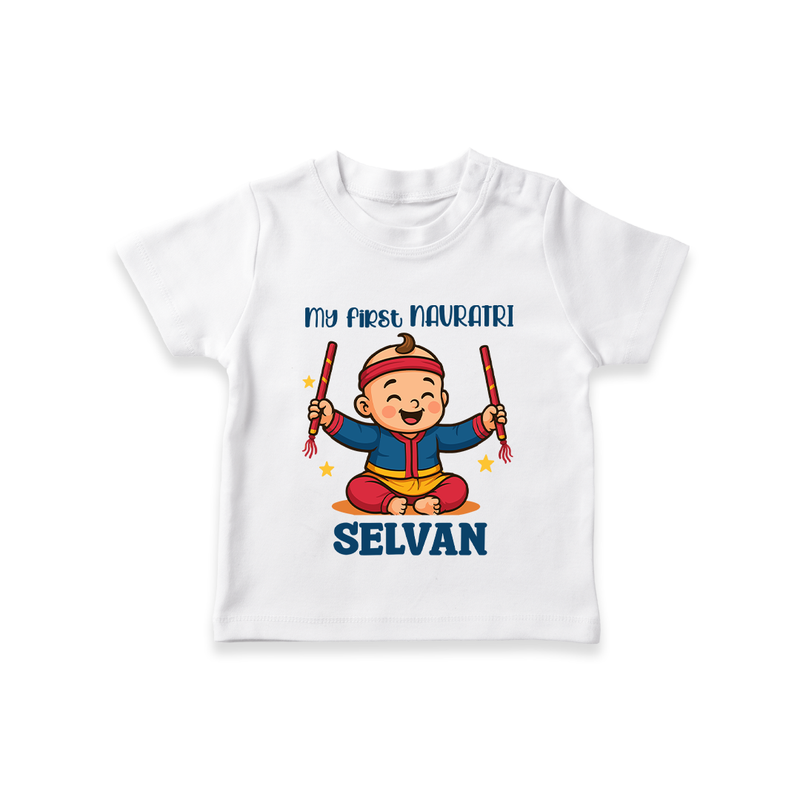 My First Navratri T-shirt | Personalized Baby T-shirt for Navratri Celebration - WHITE - 0-5 Months Old (Chest 17")