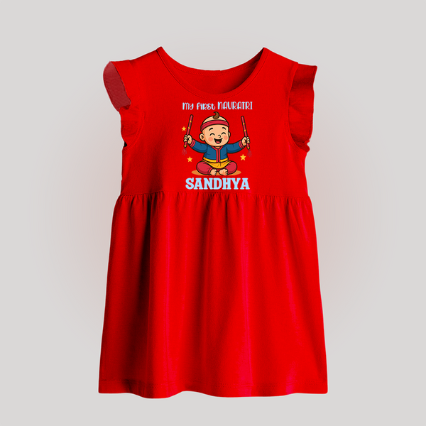 My First Navratri Baby frock | Personalized Baby frock for Navratri Celebration - RED - 0 - 3 Months Old (Chest 17")
