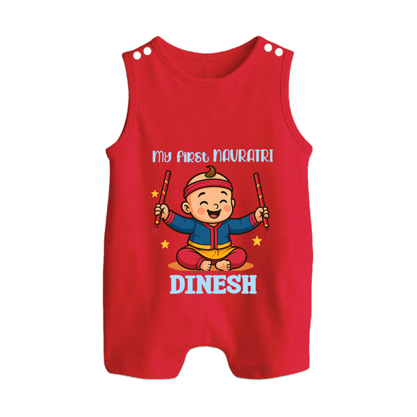 My First Navratri Romper suit/sleeveless romper | Personalized Baby Romper suit/sleeveless romper for Navratri Celebration - RED - 0 - 5 Months Old (Chest 18")