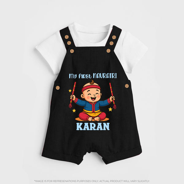 My First Navratri Dandiya Boy Personalized Dungaree - BLACK - 0 - 5 Months Old (Chest 18")