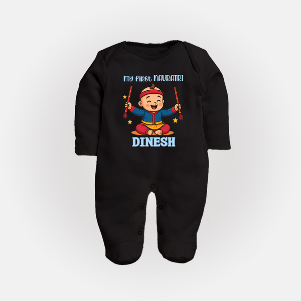 My First Navratri Sleep suit/full sleeve body suit | Personalized Baby Sleep suit/full sleeve body suit for Navratri Celebration - BLACK - New Born (Chest 7.5")