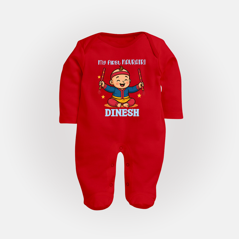 My First Navratri Sleep suit/full sleeve body suit | Personalized Baby Sleep suit/full sleeve body suit for Navratri Celebration - RED - New Born (Chest 7.5")