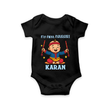 My First Navratri Dandiya Boy Personalized Romper - BLACK - New Born (Chest 14")