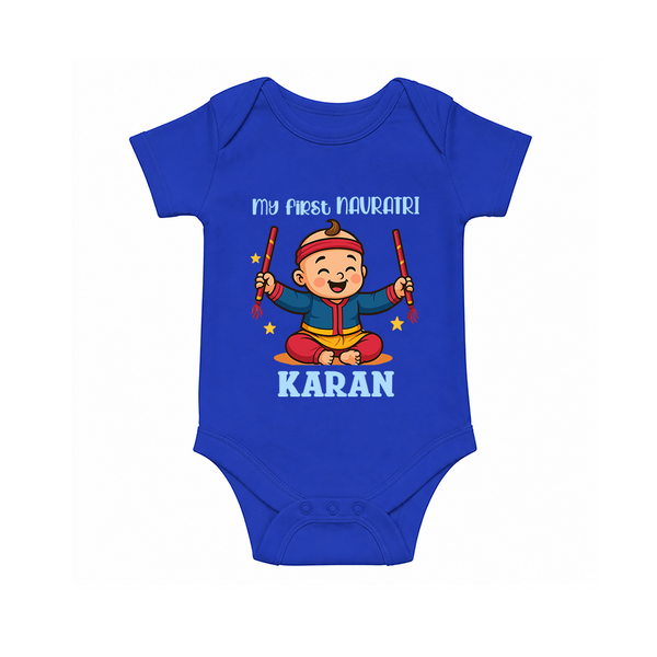 My First Navratri Dandiya Boy Personalized Romper - COBALT BLUE - New Born (Chest 14")