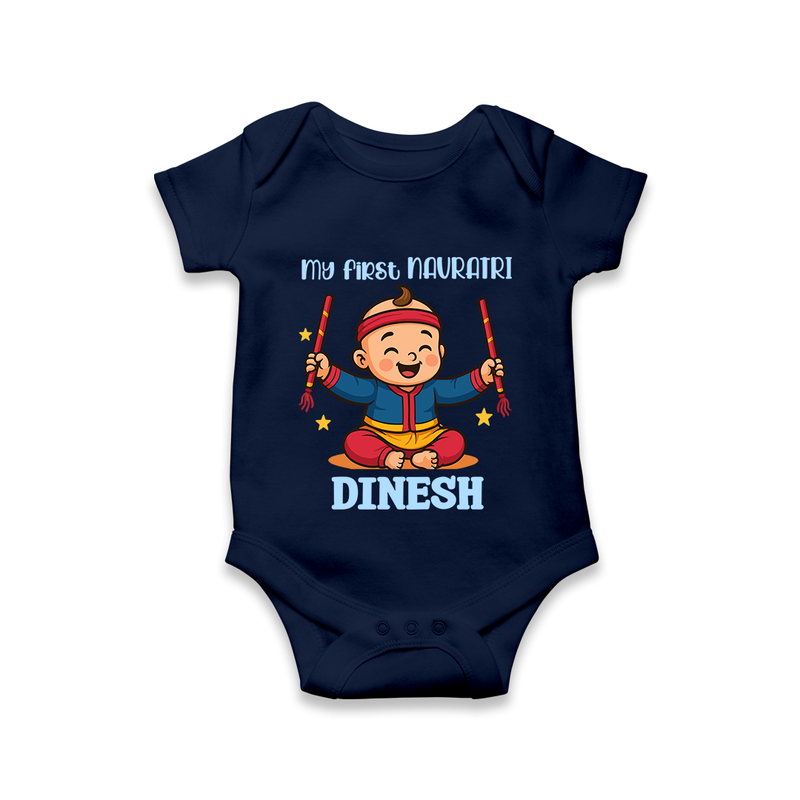 My First Navratri Romper/Onesie | Personalized Baby Romper/Onesie for Navratri Celebration - NAVY BLUE - New Born (Chest 14")