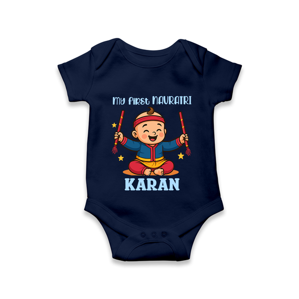 My First Navratri Dandiya Boy Personalized Romper - NAVY BLUE - New Born (Chest 14")
