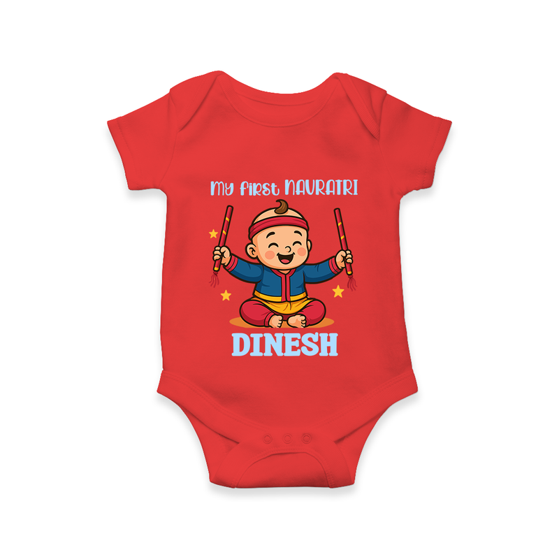 My First Navratri Romper/Onesie | Personalized Baby Romper/Onesie for Navratri Celebration - RED - New Born (Chest 14")