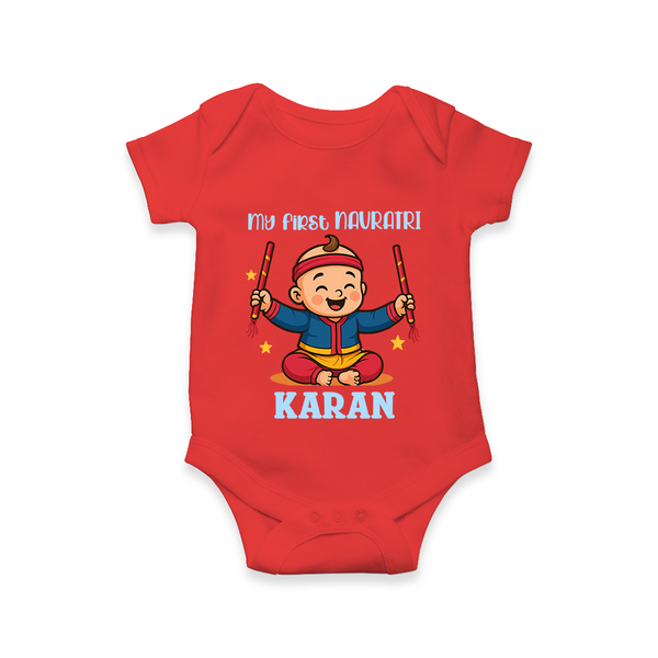 My First Navratri Dandiya Boy Personalized Romper - RED - New Born (Chest 14")