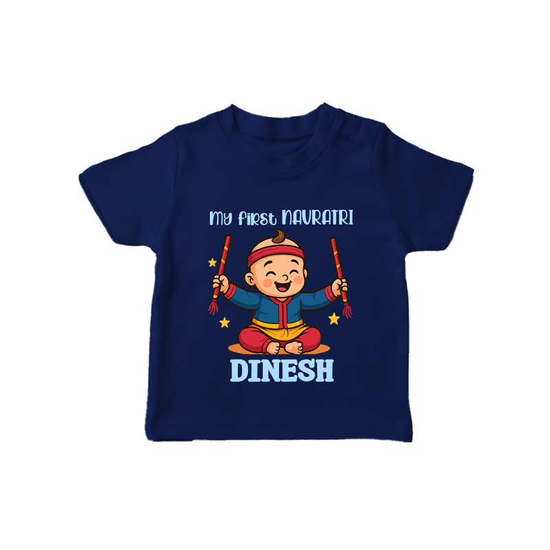 My First Navratri T-shirt | Personalized Baby T-shirt for Navratri Celebration - NAVY BLUE - 0-5 Months Old (Chest 17")