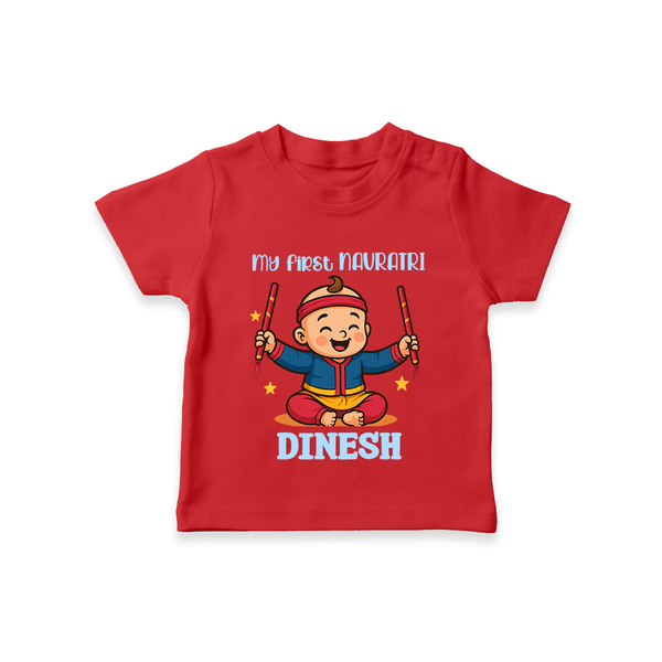 My First Navratri T-shirt | Personalized Baby T-shirt for Navratri Celebration - RED - 0-5 Months Old (Chest 17")