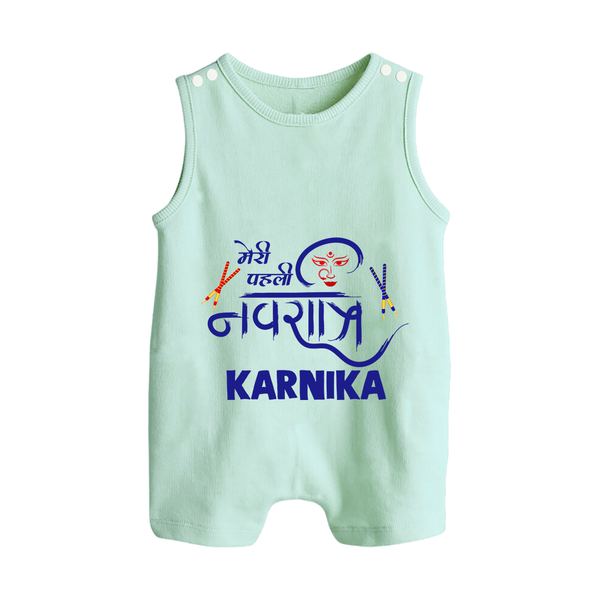 My First Navratri Romper suit/sleeveless romper | Custom Baby Romper suit/sleeveless romper for Festive Fun - MINT GREEN - 0 - 5 Months Old (Chest 18")