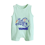Meri Pehli Navratri Traditional Personalized Button Romper - MINT GREEN - New Born (Chest 18")