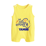 Meri Pehli Navratri Traditional Personalized Button Romper - PASTEL YELLOW - New Born (Chest 18")