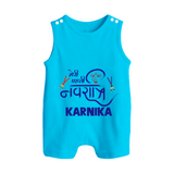 My First Navratri Romper suit/sleeveless romper | Custom Baby Romper suit/sleeveless romper for Festive Fun - SKY BLUE - 0 - 5 Months Old (Chest 18")