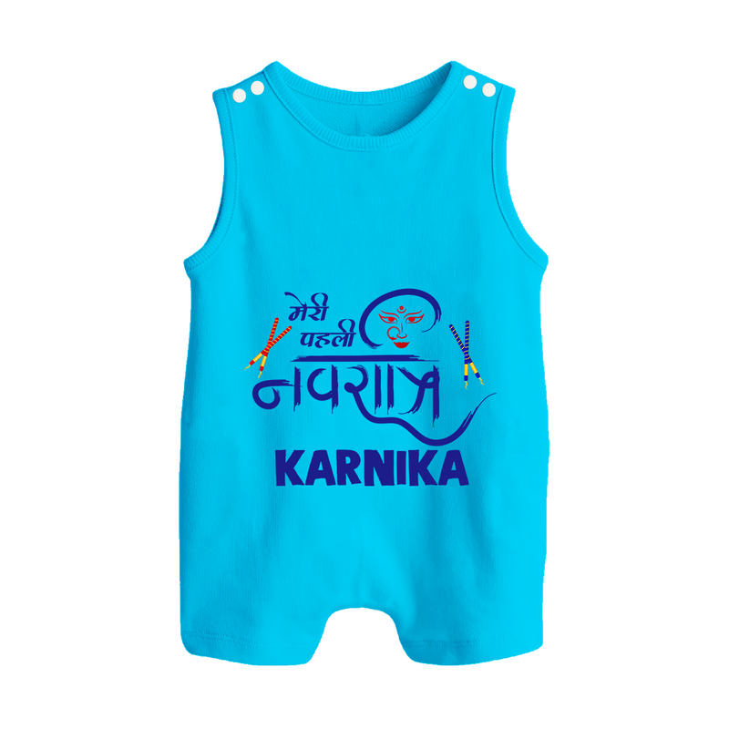 My First Navratri Romper suit/sleeveless romper | Custom Baby Romper suit/sleeveless romper for Festive Fun - SKY BLUE - 0 - 5 Months Old (Chest 18")