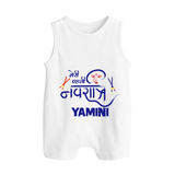 Meri Pehli Navratri Traditional Personalized Button Romper - WHITE - New Born (Chest 18")