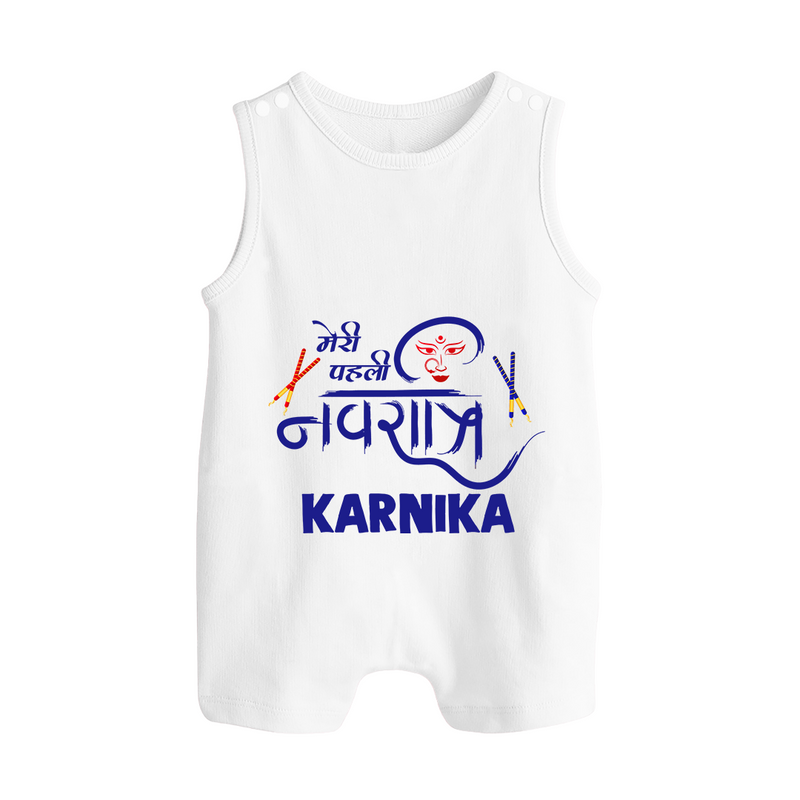My First Navratri Romper suit/sleeveless romper | Custom Baby Romper suit/sleeveless romper for Festive Fun - WHITE - 0 - 5 Months Old (Chest 18")