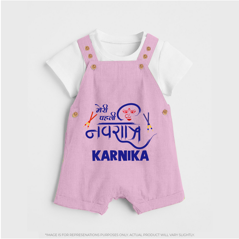 My First Navratri Dungaree set | Custom Baby Dungaree set for Festive Fun - BABY PINK - 0 - 5 Months Old (Chest 18")
