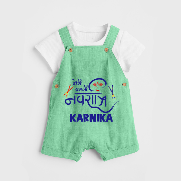 My First Navratri Dungaree set | Custom Baby Dungaree set for Festive Fun - GREEN - 0 - 5 Months Old (Chest 18")