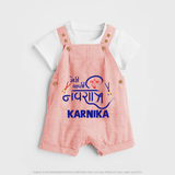 My First Navratri Dungaree set | Custom Baby Dungaree set for Festive Fun - PEACH - 0 - 5 Months Old (Chest 18")