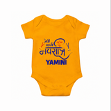 Meri Pehli Navratri Traditional Personalized Romper - CHROME YELLOW - New Born (Chest 14")