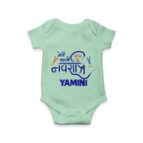 Meri Pehli Navratri Traditional Personalized Romper - MINT GREEN - New Born (Chest 14")