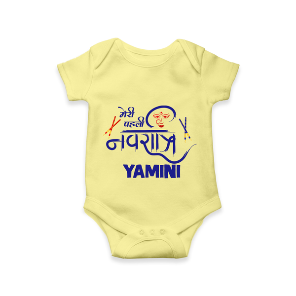 Meri Pehli Navratri Traditional Personalized Romper - PASTEL YELLOW - New Born (Chest 14")