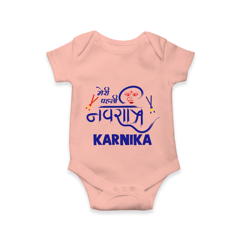 My First Navratri Romper/Onesie | Custom Baby Romper/Onesie for Festive Fun - PEACH - New Born (Chest 14")
