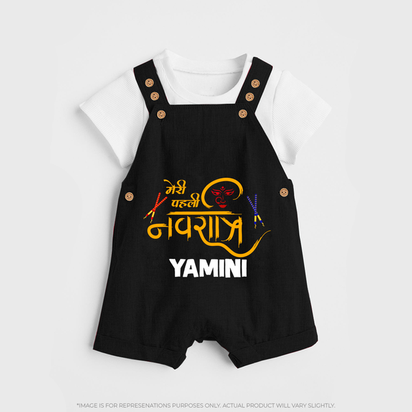 Meri Pehli Navratri Traditional Personalized Dungaree - BLACK - 0 - 5 Months Old (Chest 18")