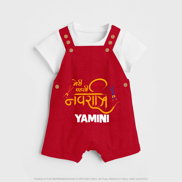 Meri Pehli Navratri Traditional Personalized Dungaree - RED - 0 - 5 Months Old (Chest 18")