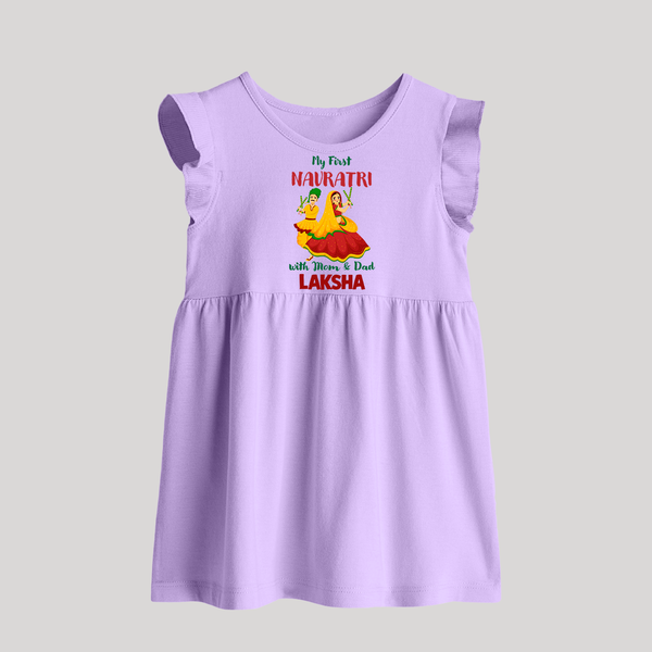 My First Navratri Garba Couple Personalized Baby Frock - LILAC - 0 - 3 Months Old (Chest 17")