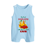 My First Navratri Garba Couple Personalized Button Romper - BABY BLUE - New Born (Chest 18")