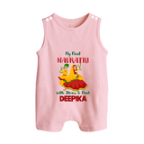 My First Navratri With Mom and Dad Romper suit/sleeveless romper | Personalized Baby Romper suit/sleeveless romper for Family Celebration - BABY PINK - 0 - 5 Months Old (Chest 18")