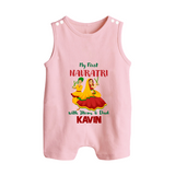 My First Navratri Garba Couple Personalized Button Romper - BABY PINK - New Born (Chest 18")