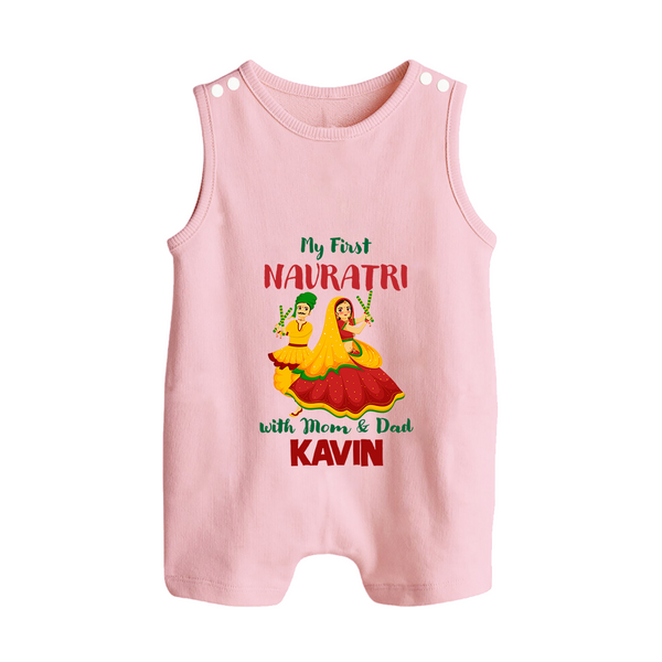 My First Navratri Garba Couple Personalized Button Romper - BABY PINK - New Born (Chest 18")