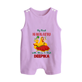My First Navratri With Mom and Dad Romper suit/sleeveless romper | Personalized Baby Romper suit/sleeveless romper for Family Celebration - LILAC - 0 - 5 Months Old (Chest 18")