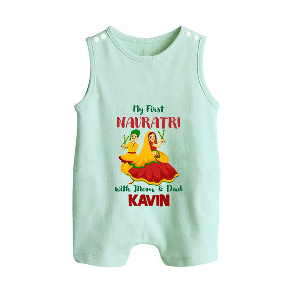 My First Navratri Garba Couple Personalized Button Romper - MINT GREEN - New Born (Chest 18")