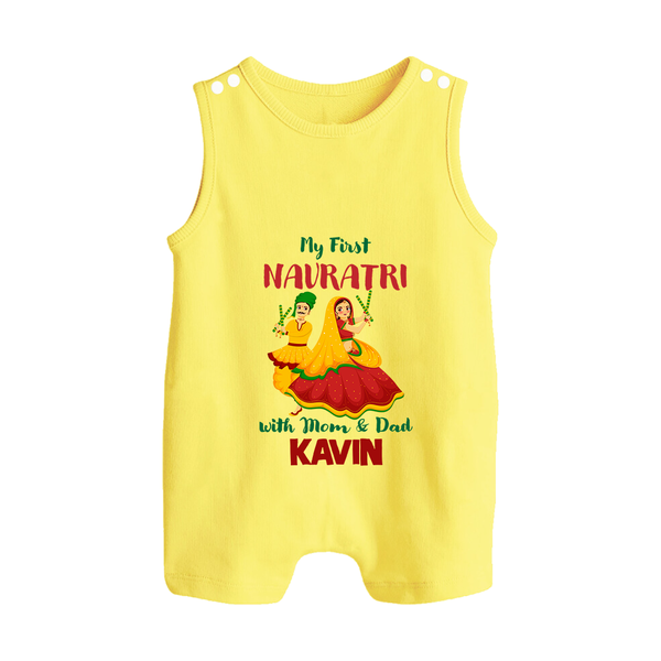 My First Navratri Garba Couple Personalized Button Romper - PASTEL YELLOW - New Born (Chest 18")