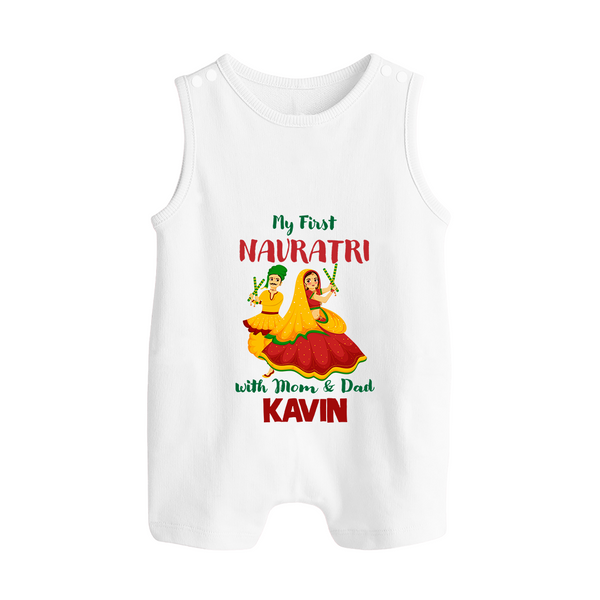 My First Navratri Garba Couple Personalized Button Romper - WHITE - New Born (Chest 18")