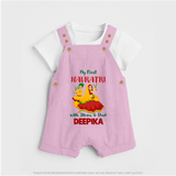 My First Navratri With Mom and Dad Dungaree set | Personalized Baby Dungaree set for Family Celebration - BABY PINK - 0 - 5 Months Old (Chest 18")