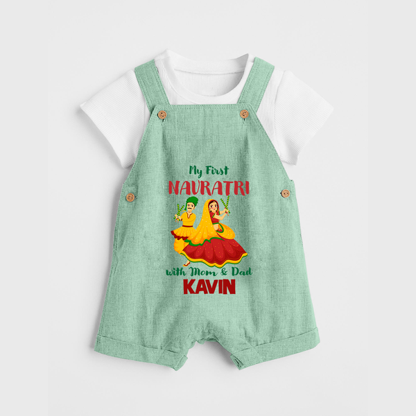 My First Navratri Garba Couple Personalized Dungaree - MINT GREEN - 0 - 5 Months Old (Chest 18")