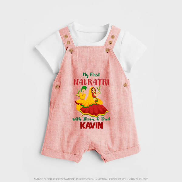 My First Navratri Garba Couple Personalized Dungaree - PEACH - 0 - 5 Months Old (Chest 18")
