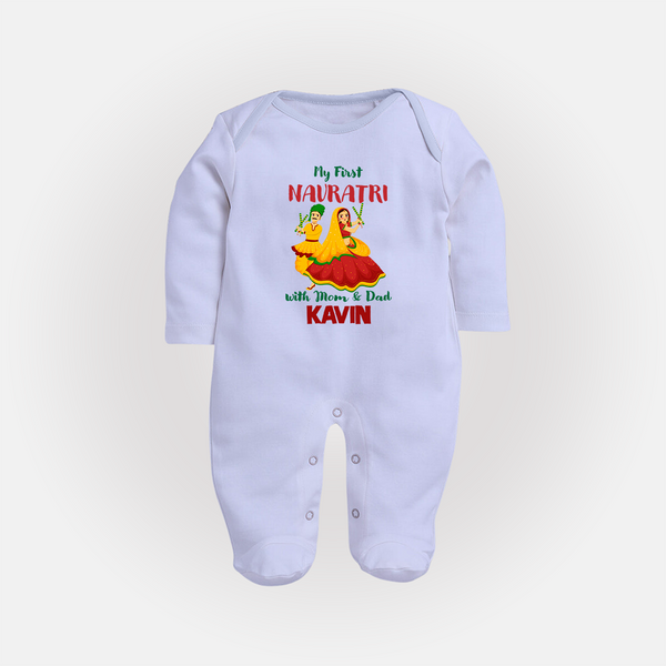 My First Navratri Garba Couple Personalized Full Body Suit - BABY BLUE - New Born (Chest 7.5")