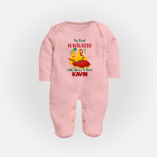 My First Navratri Garba Couple Personalized Full Body Suit - BABY PINK - New Born (Chest 7.5")