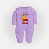 My First Navratri With Mom and Dad Sleep suit/full sleeve body suit | Personalized Baby Sleep suit/full sleeve body suit for Family Celebration - LILAC - New Born (Chest 7.5")